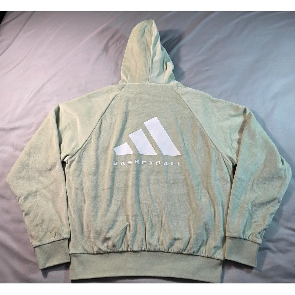 Adidas Velour Basketball Hoodie Sweatshirt Adult Small Halo Green IA3455 NEW